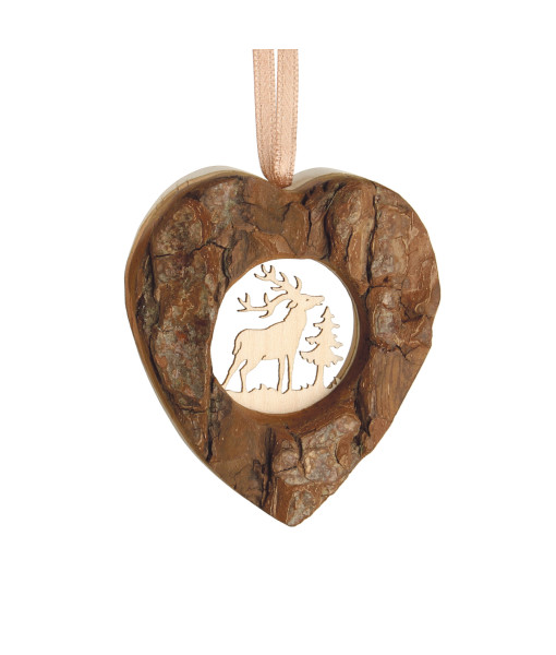 German Wood, Ornament, heart shape with carved elk