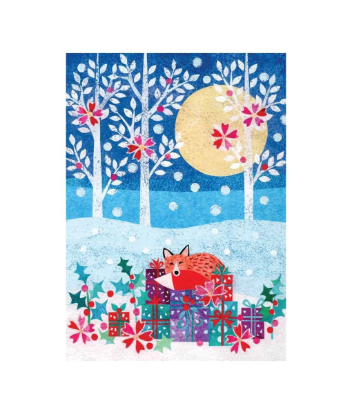 Single Christmas Card,  Red Fox with Christmas gifts.