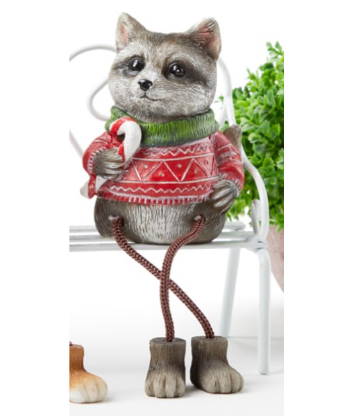 Shelf sitter, decoration, raccoon in red sweater