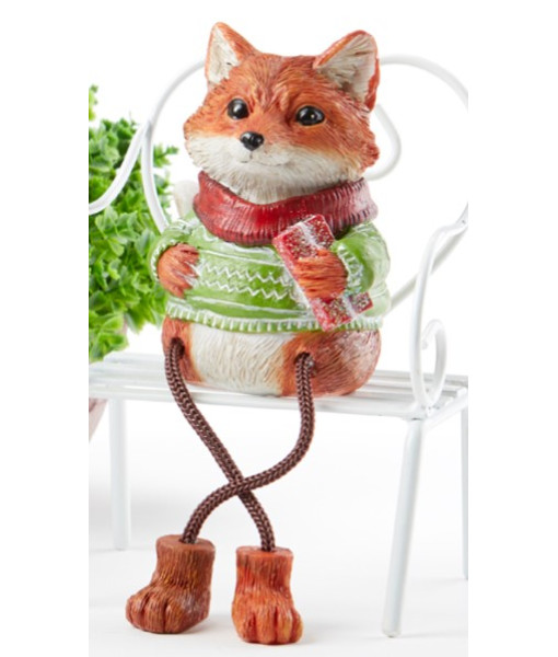 Shelf sitter, decoration, fox in red sweater,  measures 6.7