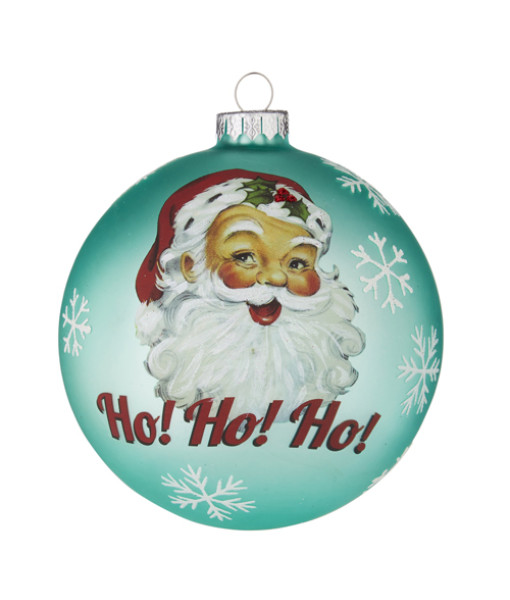 Glass ball ornament with Santa Claus and Ho Ho Ho motif