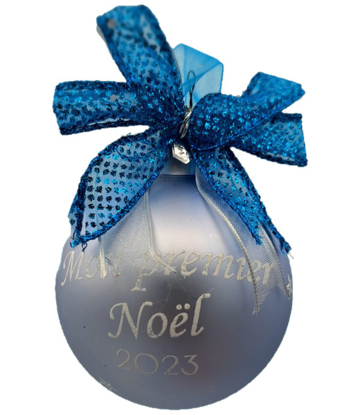 Glass ornament,  Mon Premier Noel 2023, Hand decorated.