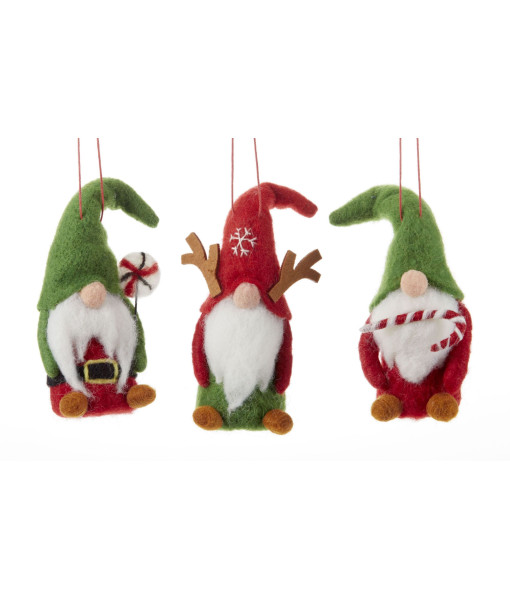 Tree ornament, woolen gnome with a candy cane