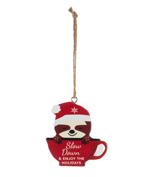 Ornament, festive sloth,  with message 