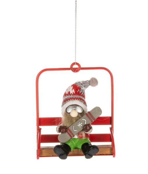 Ornament, gnome on the ski chairlift