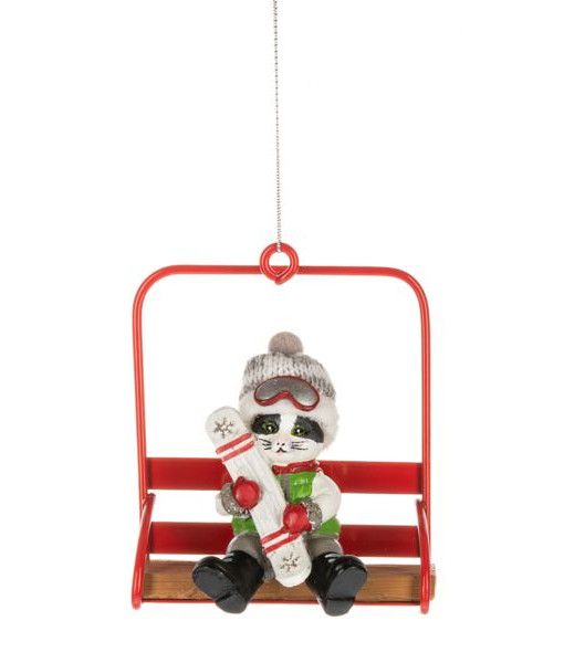 Ornament, cat on the ski chairlift