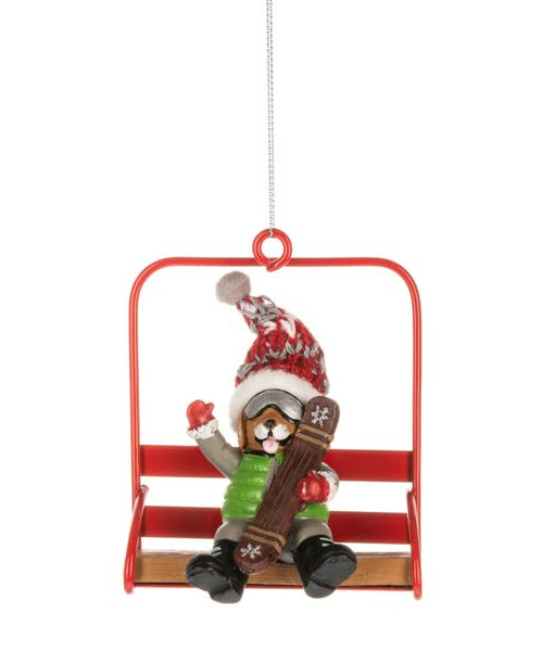 Ornament, dog on the ski chairlift