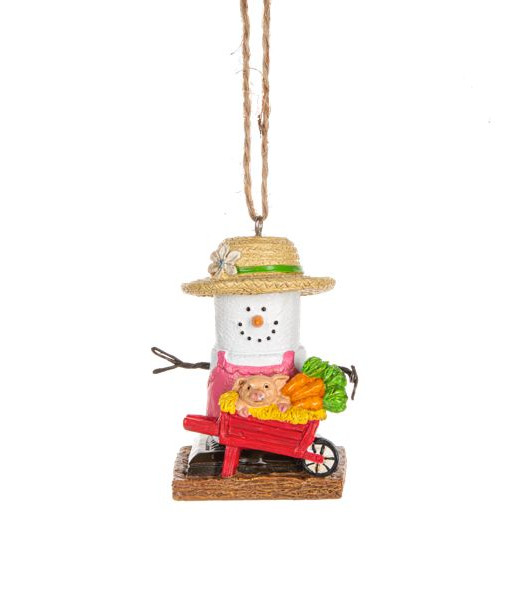 Ornament, S'mores, farmer with piglet and produce