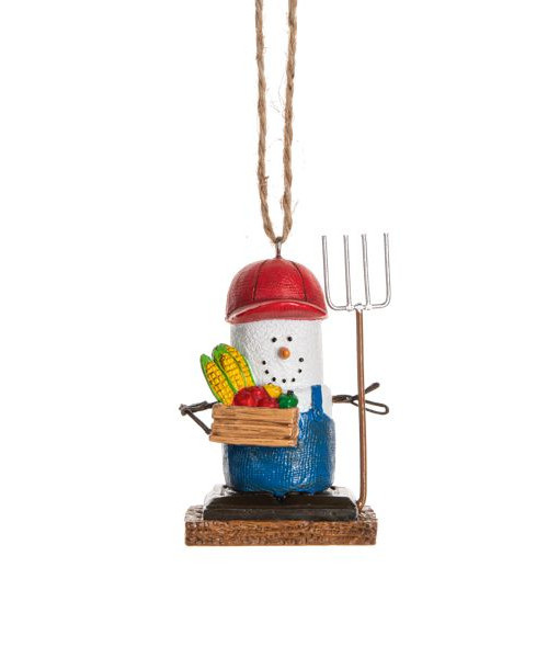 Ornament, S'mores, farmer with pitchfork and produce