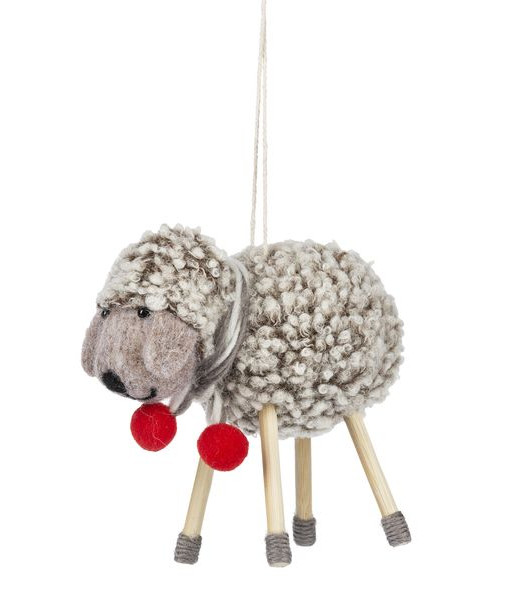 Xmas tree ornament, grey woolly sheep