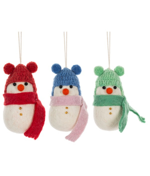 Xmas tree ornament, woolly snowman with red toque
