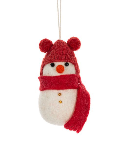 Xmas tree ornament, woolly snowman with red toque