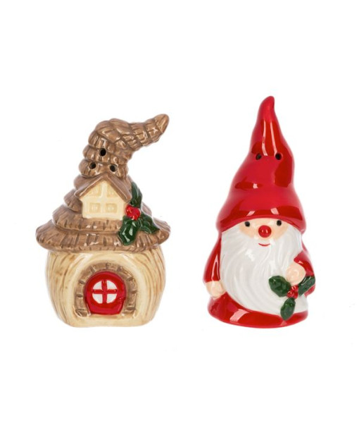 Set of salt and pepper shakers, Gnome and his home, ceramic