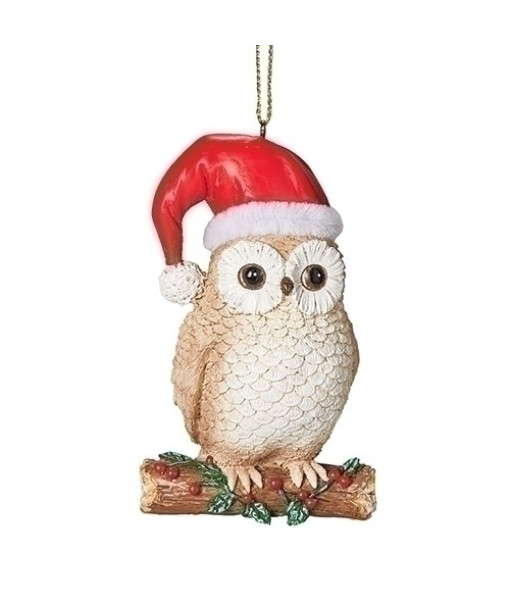 Ornement, Hibou vigilant avec chapeau de Père Noël