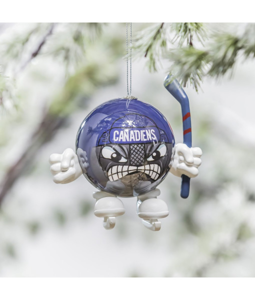 Ornement, Boule de verre, Fan des Canadiens, avec bâton de hockey