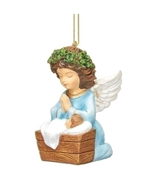 Ornament, Infant Jesus in manger, with Angel