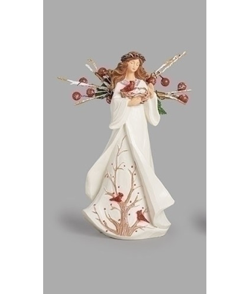 Table piece, woodland angel with berries and branches and cardinal motif