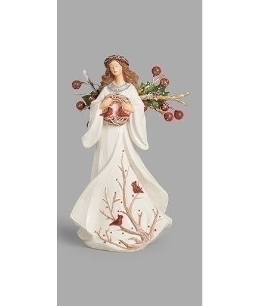Table piece, woodland angel with berries and branches and cardinal motif