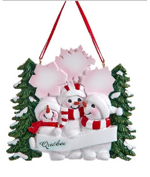 Ornement, La famille des bonhommes de neige, avec sapin de Noël