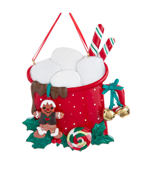 Ornament with bells, mug of Hot Chocolate