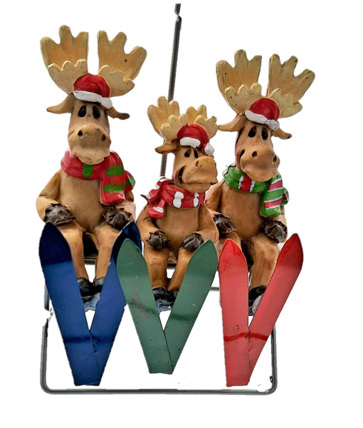 Ornament, ski-lift with 3 moose