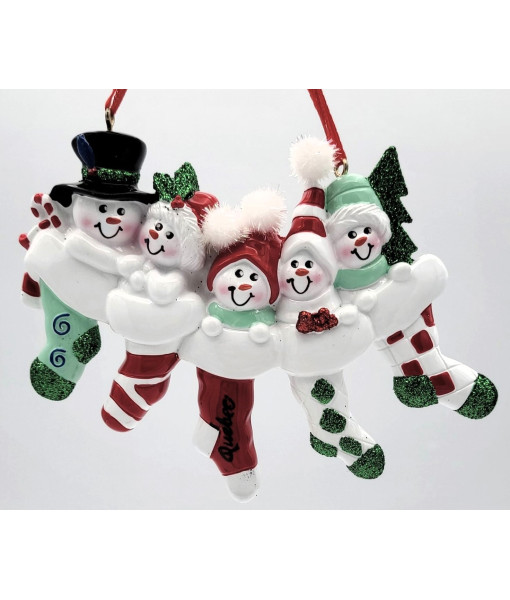 Ornament, The Snowman family, with Xmas stockings