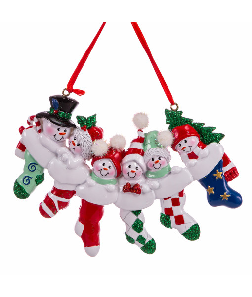 Ornament, The Snowman family, with Xmas stockings