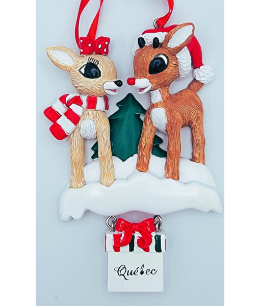 Ornament, Rudolph and Clarice with Xmas present