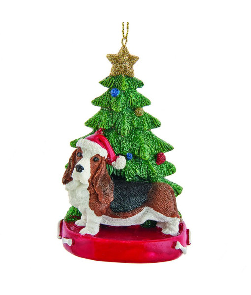 Basset hound with Xmas Tree, made of resin