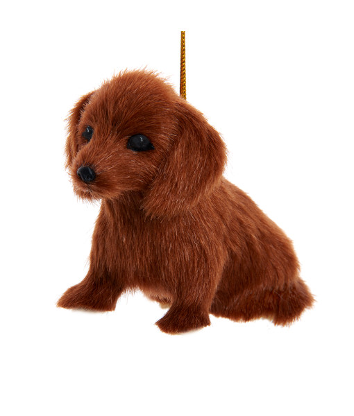 Plush furry dachshund ornament