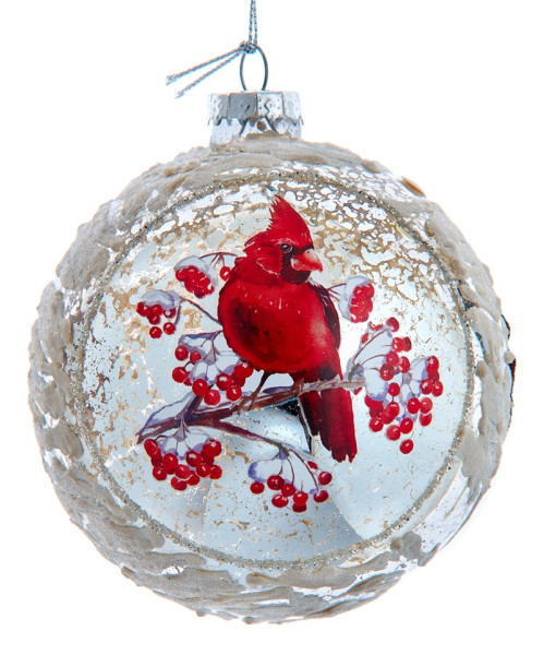 Frosted Glass ball ornament, Cardinal design.