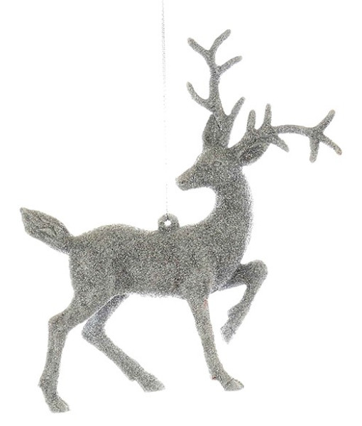 Ornament, silver frost/glittered stag