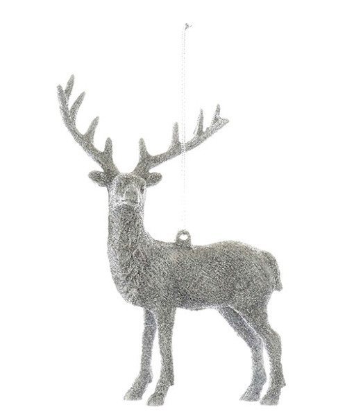 Ornament, silver glittered  majestic stag