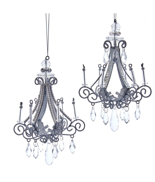 Ornament, elegant silver chandelier, measures 7 inches