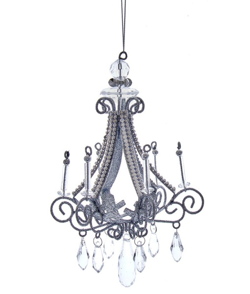Ornament, elegant silver chandelier, measures 7 inches
