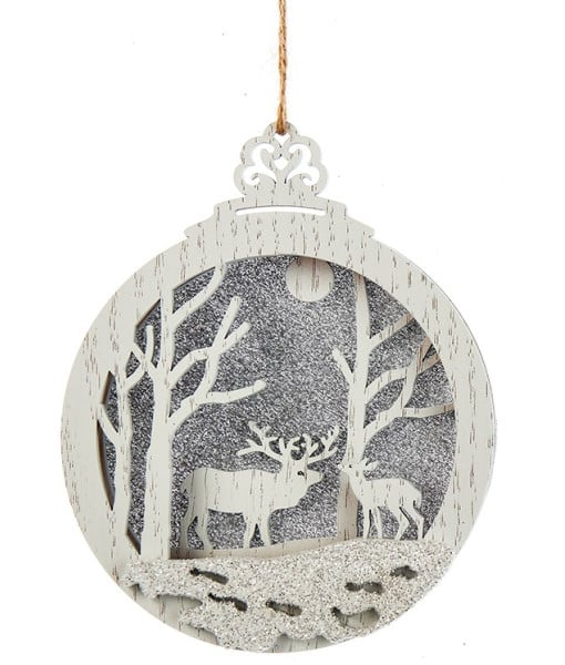 Ornement circulaire en bois, avec scène de cerf/forêt
