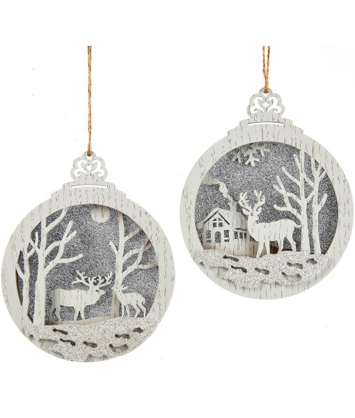 Ornement circulaire en bois, avec scène de cerf/forêt