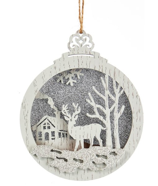 Ornement circulaire en bois, avec scène de cerf/forêt