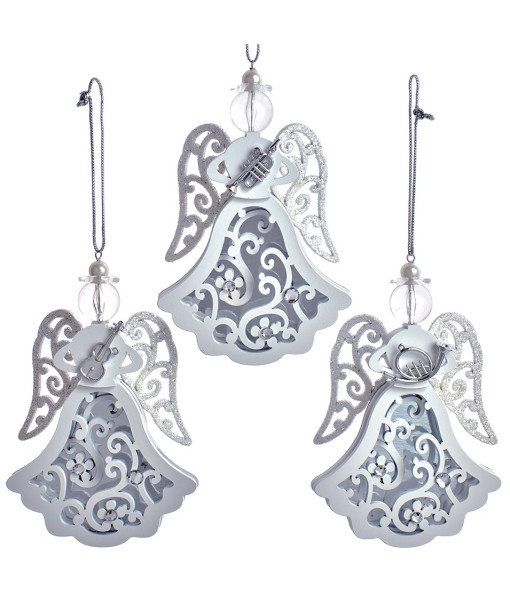 Ornament, Angel shape with sparkling wings, carrying a violin