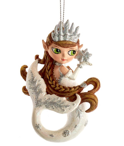 Ornament, brown haired mermaid, with silver spangling
