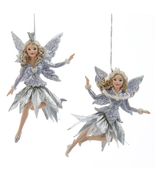 Ornament, icy periwinkle fairy flying