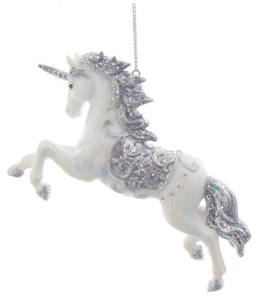 Ornament, periwinkle unicorn, glittering