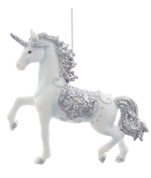 Ornament, periwinkle unicorn, glittering
