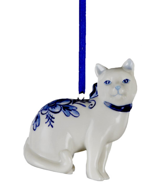 Ornement chat bleu delft