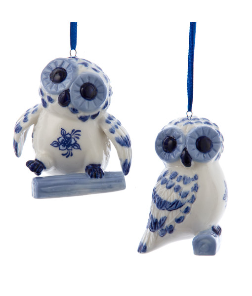 Ornement hibou bleu delft