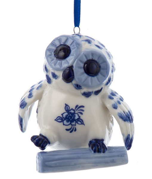 Ornement hibou bleu delft