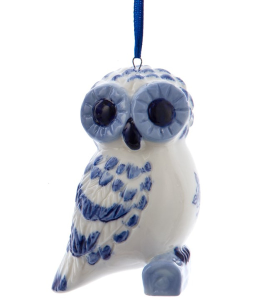 Ornement hibou bleu delft