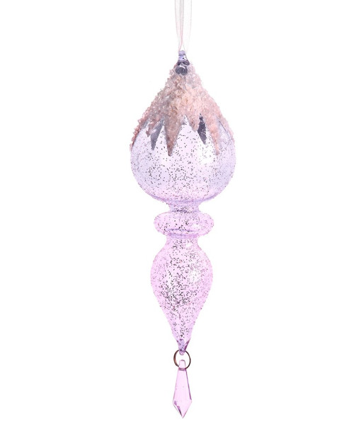 Ornament, glass fantasy icicle, glittering and frosted, measures 8 inches