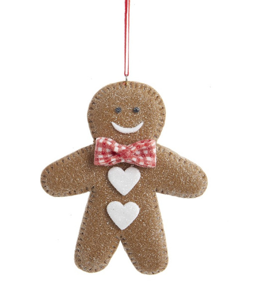Ornement, bonhomme en pain d’épices, avec glaçage en forme de double coeur