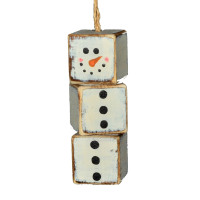 Ornement bonhomme de neige en cube de bois